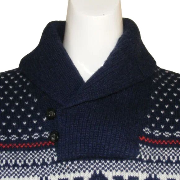 GAP Pullover Sweater, L, Fair Isle, Shawl Collar, Blue Lambswool/Nylon, Nordic - Picture 2 of 13